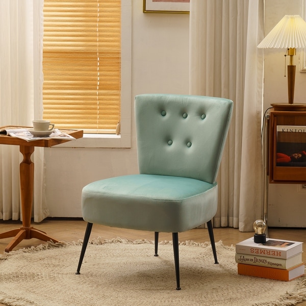 Fabric Tufted Accent Chair With Black Metal Legs