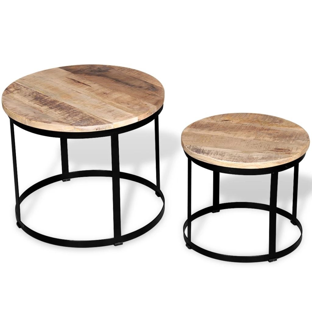 vidaXL Two Piece Coffee Table Set Rough Mango Wood Round 15.7