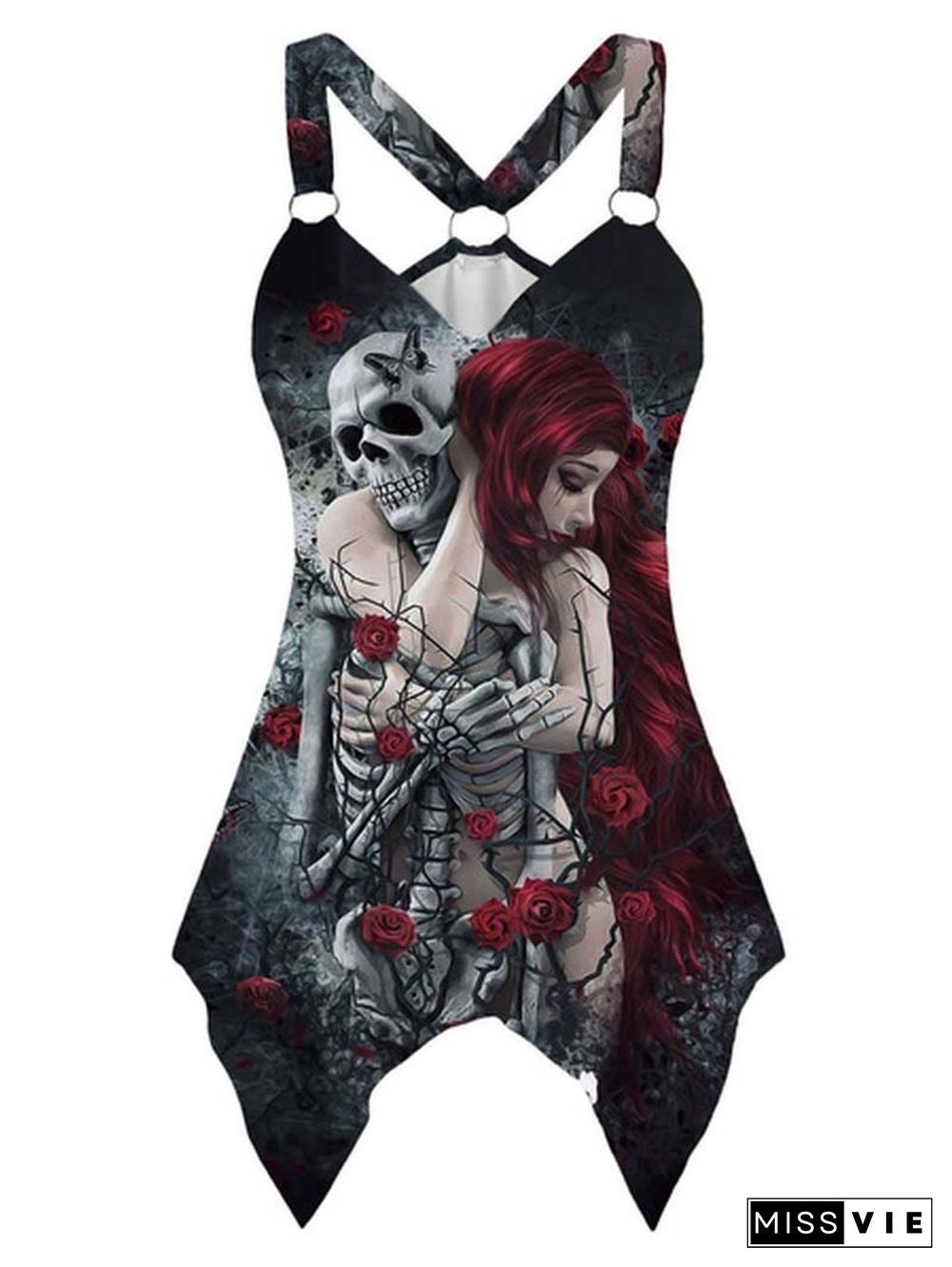 Tank Tops Women 3D Skull Print Sleeveless Tops Summer Casual Ladies Gothic Irregular Hem Fashion Vest Shirts