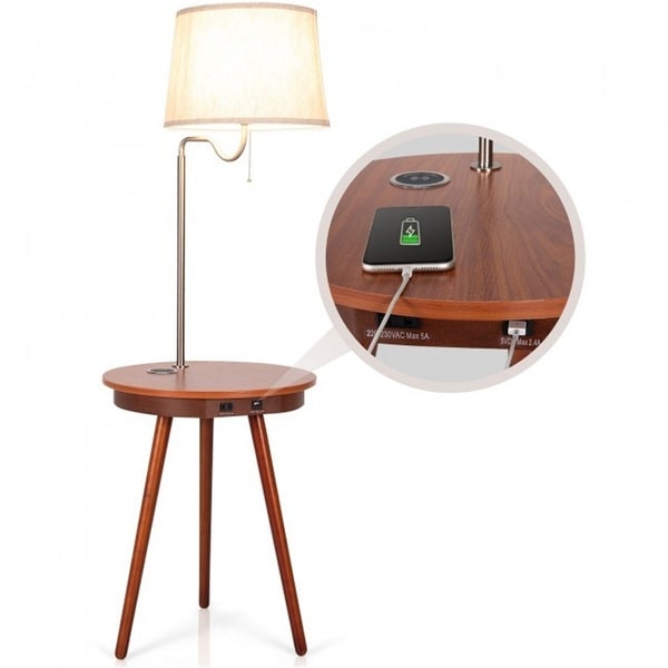 End Table Floor Lamp Table Lighting Wireless， Side Table with Charger