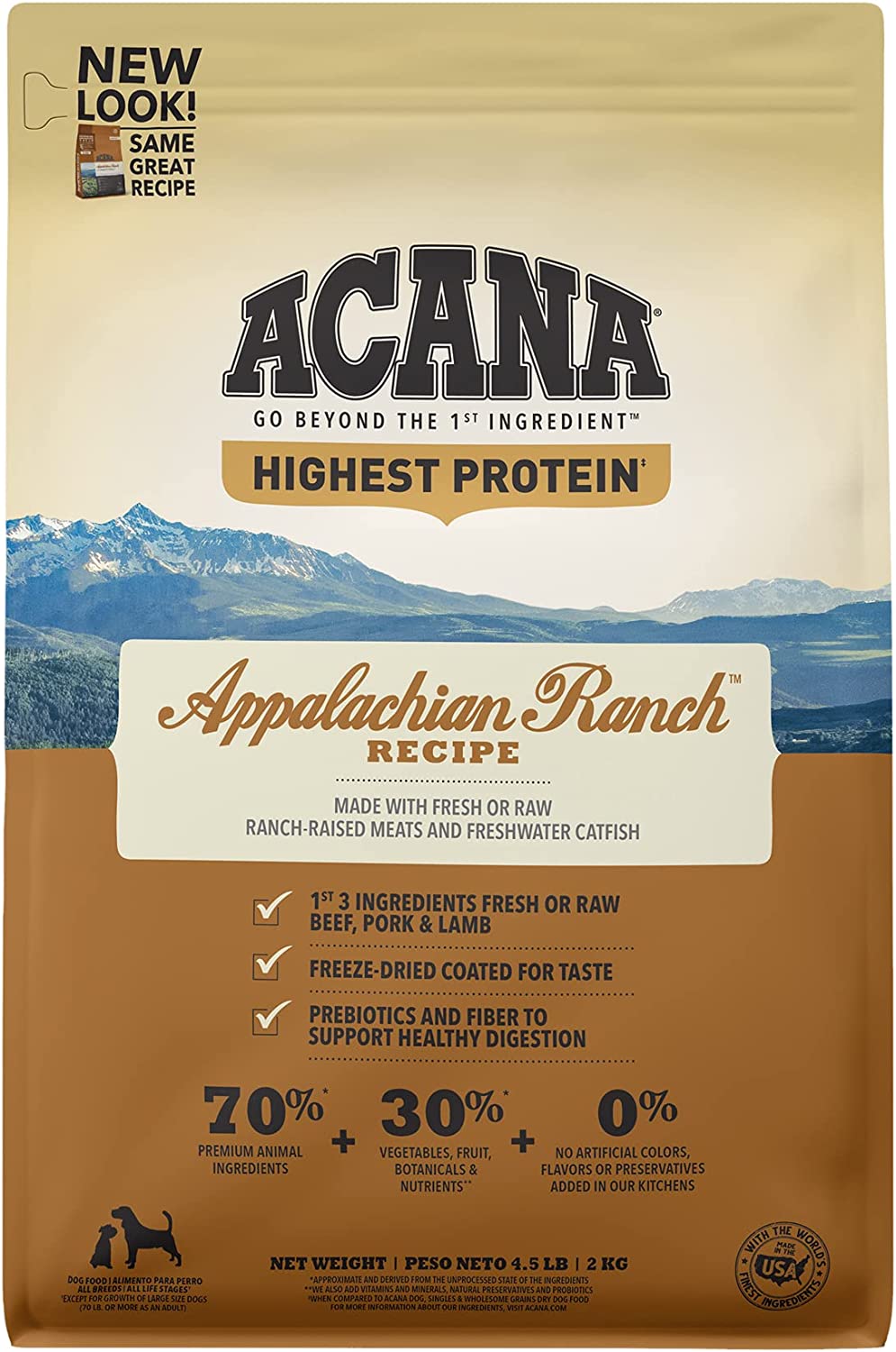 ACANA Highest Protein， Appalachian Ranch， Grain Free Dry Dog Food， 4.5lb