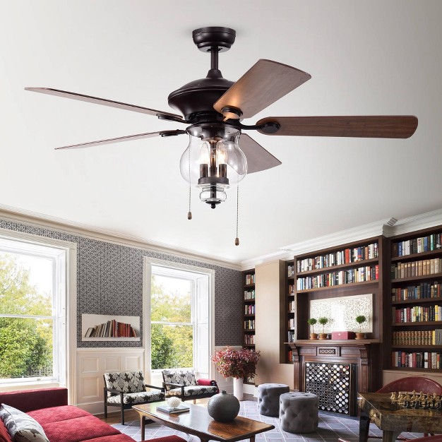 X 52 quot X 22 quot 5 blade Topher Lighted Ceiling Fan With Clear Glass Shade Brown Warehouse Of 