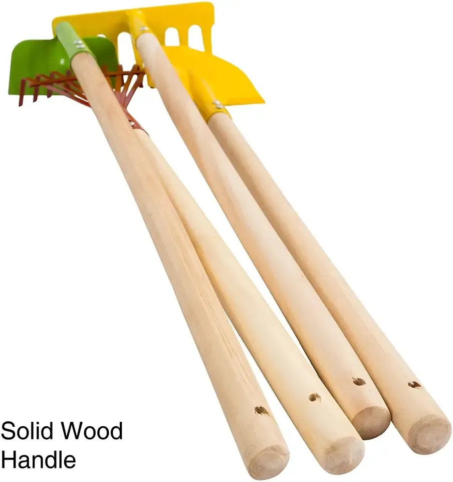 Mydays Girl and Boy small hands Wooden Hand Steel Pole Hand Kids 70inch Gardening Tool set Garden Rake Spade Shovel Combination