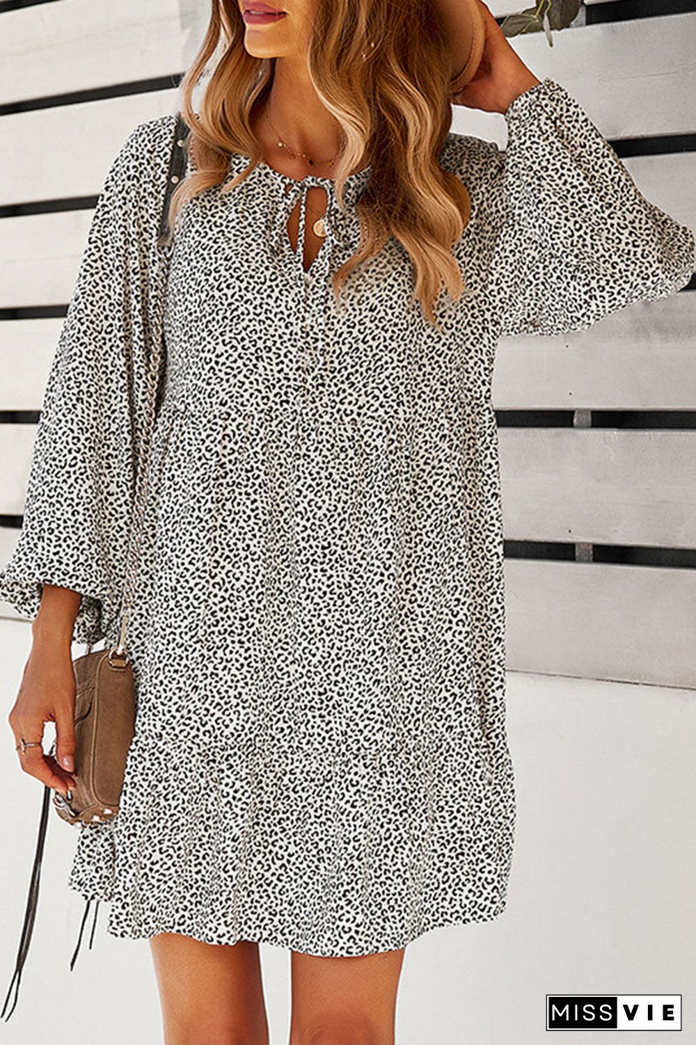 Fashion Street Print V Neck A Line Dresses(4 Colors)