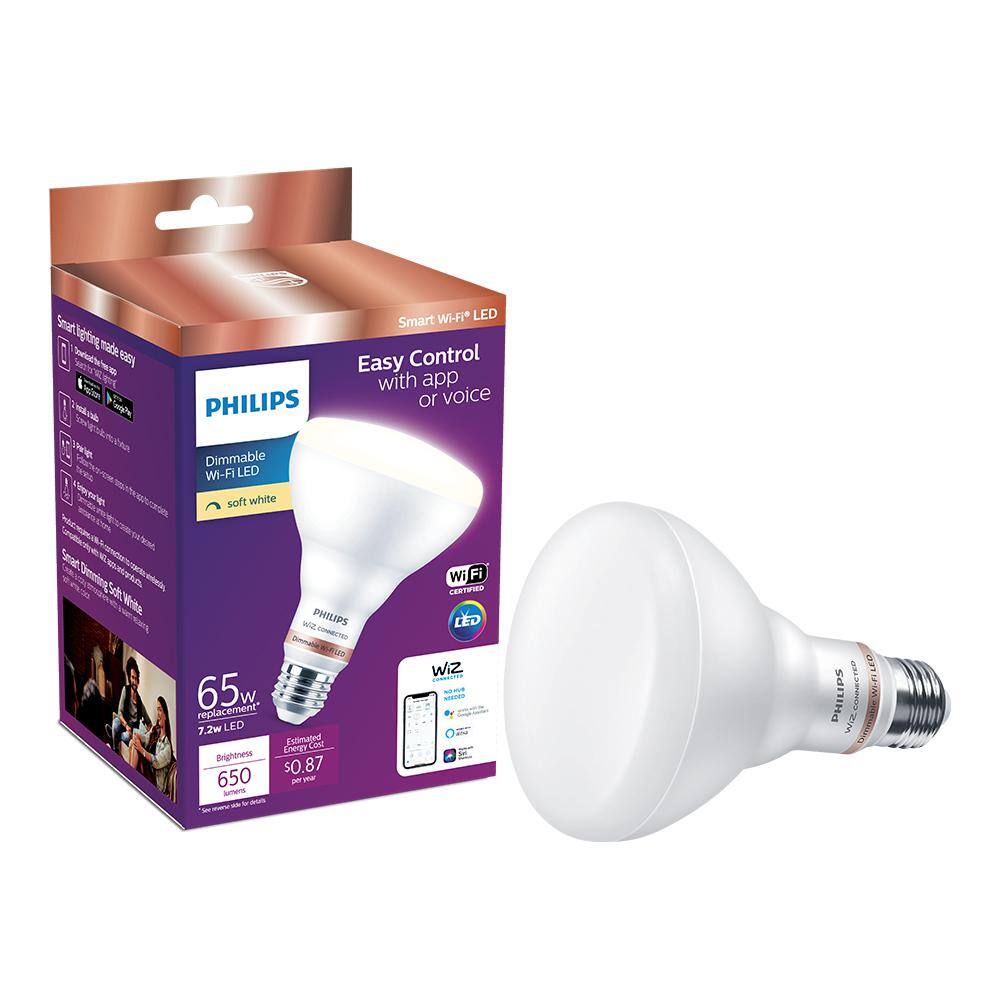 Philips Soft White BR30 LED 65-Watt Equivalent Dimmable Smart Wi-Fi Wiz Connected Wireless Light Bulb (1-Pack) 555490