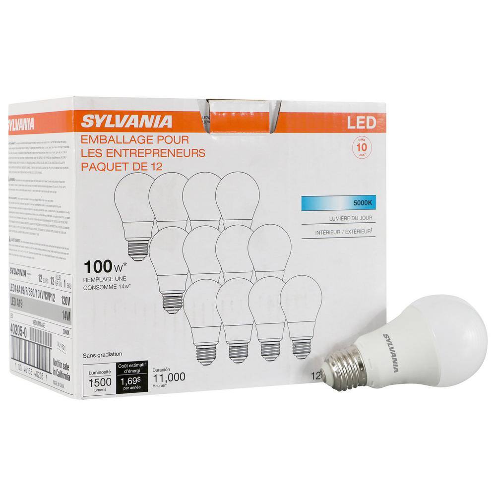 Sylvania 100-Watt Equivalent A19 Non-Dimmable LED Light Bulb Daylight (12-Pack) 40205