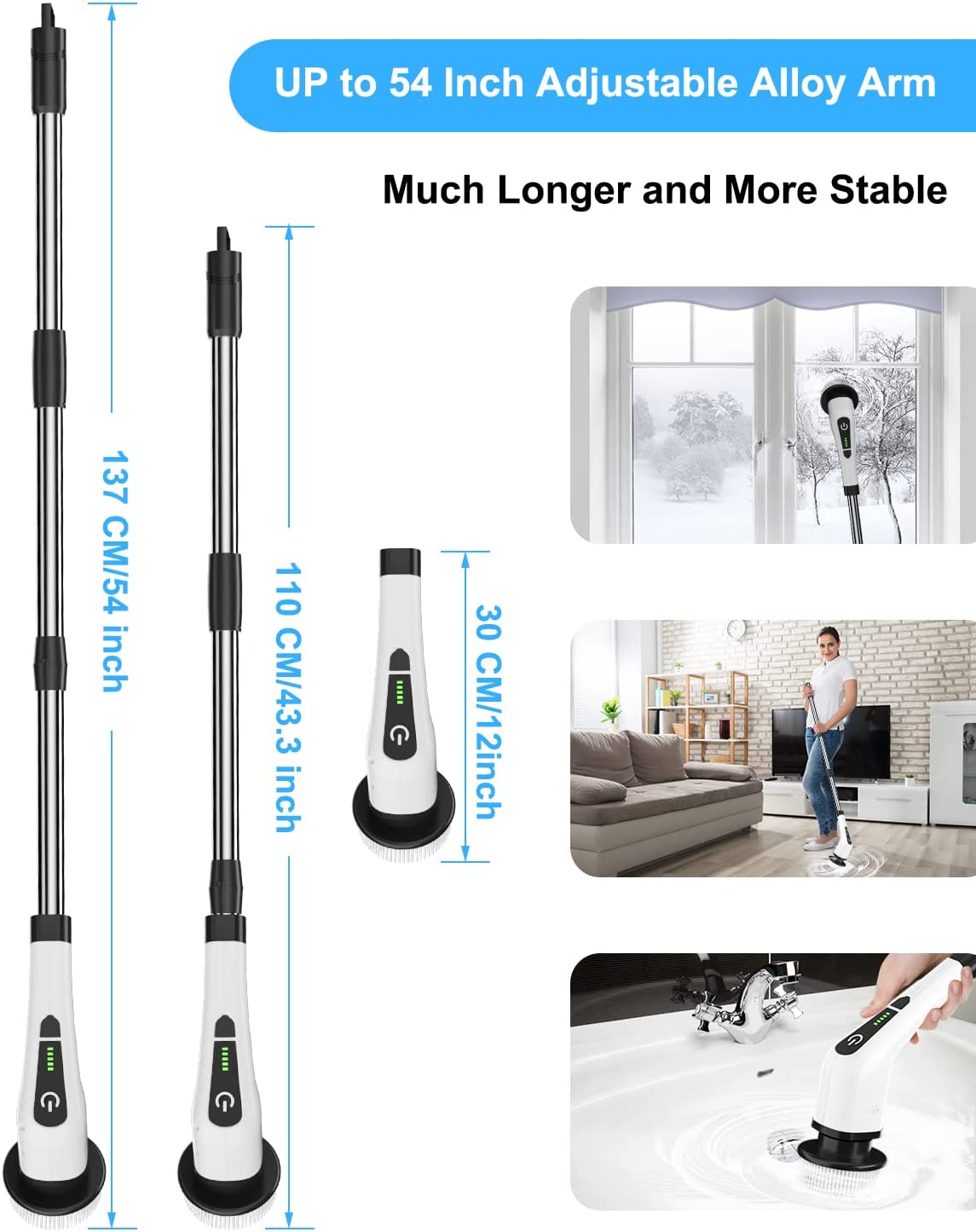 Electric Spin Scrubber， Leebein 2022 New Cordless Cleaning Brush with 8 Replaceable Drill Brush Heads， Tub and Floor Tile 360 Power Scrubber Mop with 54 Inch Adjustable Handle for Bathroom Kitchen Car