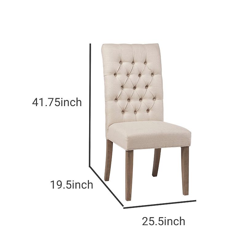 Fabric Dining Chair with Button Tufted Back， Set of 2， Beige