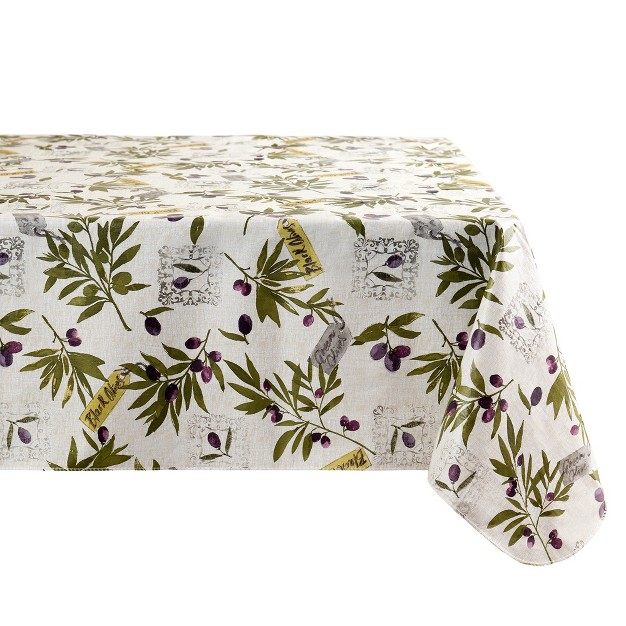 Montalcino Italian Olive Branches Printed Vinyl Indoor outdoor Tablecloth Elrene Home Fashions