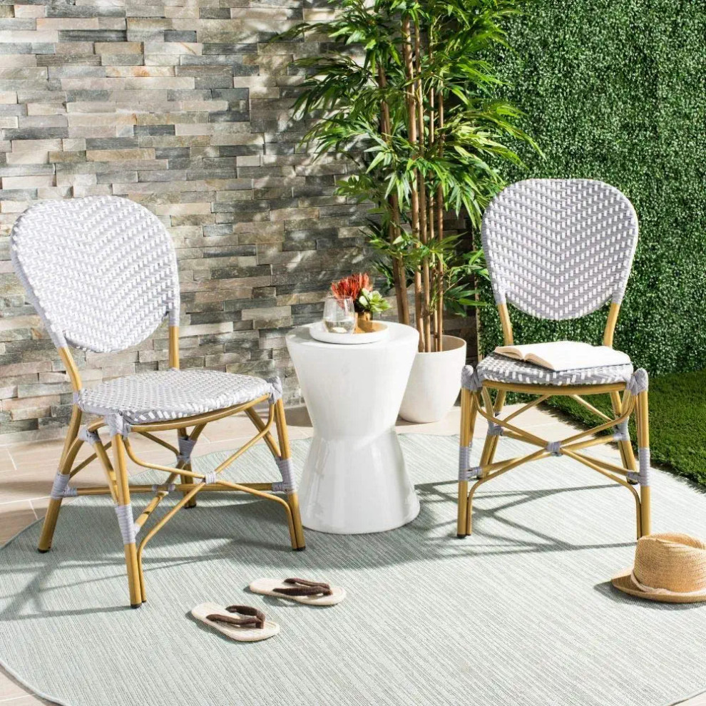 2 Pack Stackable Outdoor Dining Chair  Armless Woven PE Wicker Seat   Tropical   Outdoor Dining Chairs   by Decor Love  Houzz