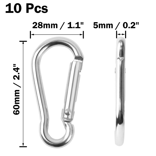 Unique Bargains Long Spring Loaded Lock Alloy Carabiner Silver Tone 60mm 10 Pcs