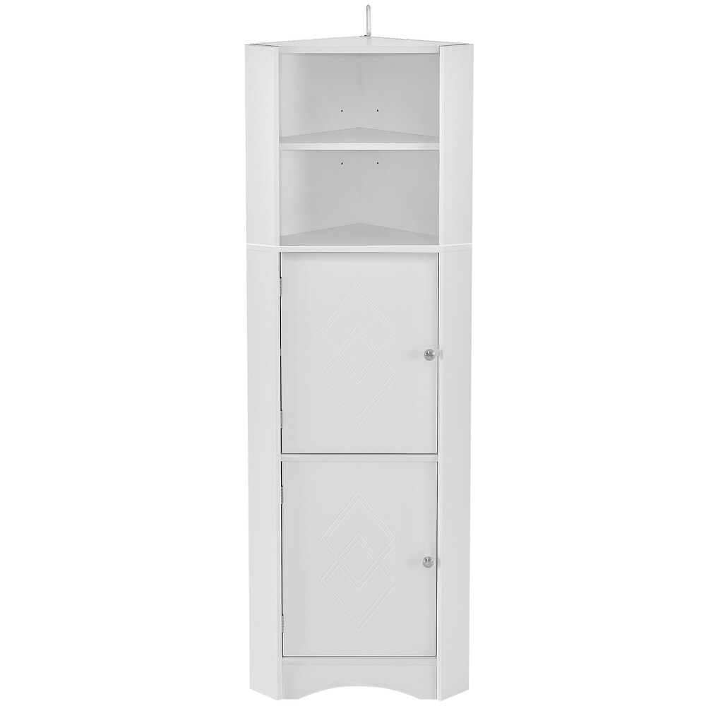 Tall Bathroom White Corner Cabinet  Freestanding Floor Storage Organizer Bookcase with Adjustable Shelves and Doors for Office