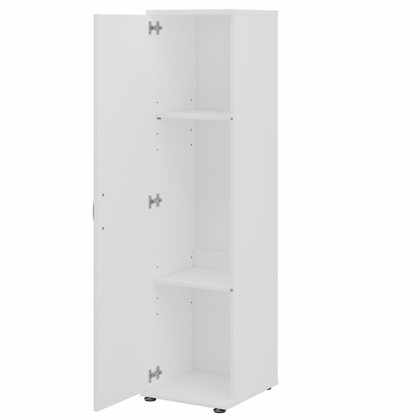 Bush Business Furniture Universal Tall Narrow Storage Cabinet with Door and Shelves in White