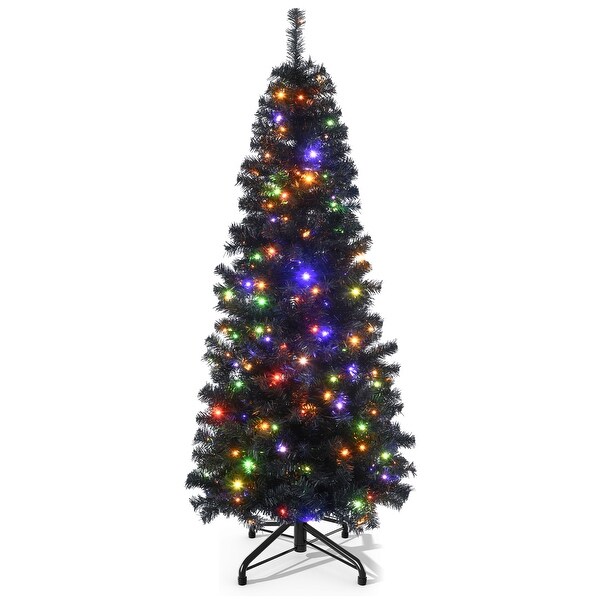 6/7.5 Ft Slim PreLit Black Pencil Christmas Tree with 700 Branch Tips and 200 LED Lights for Home，Office，and Party Decor