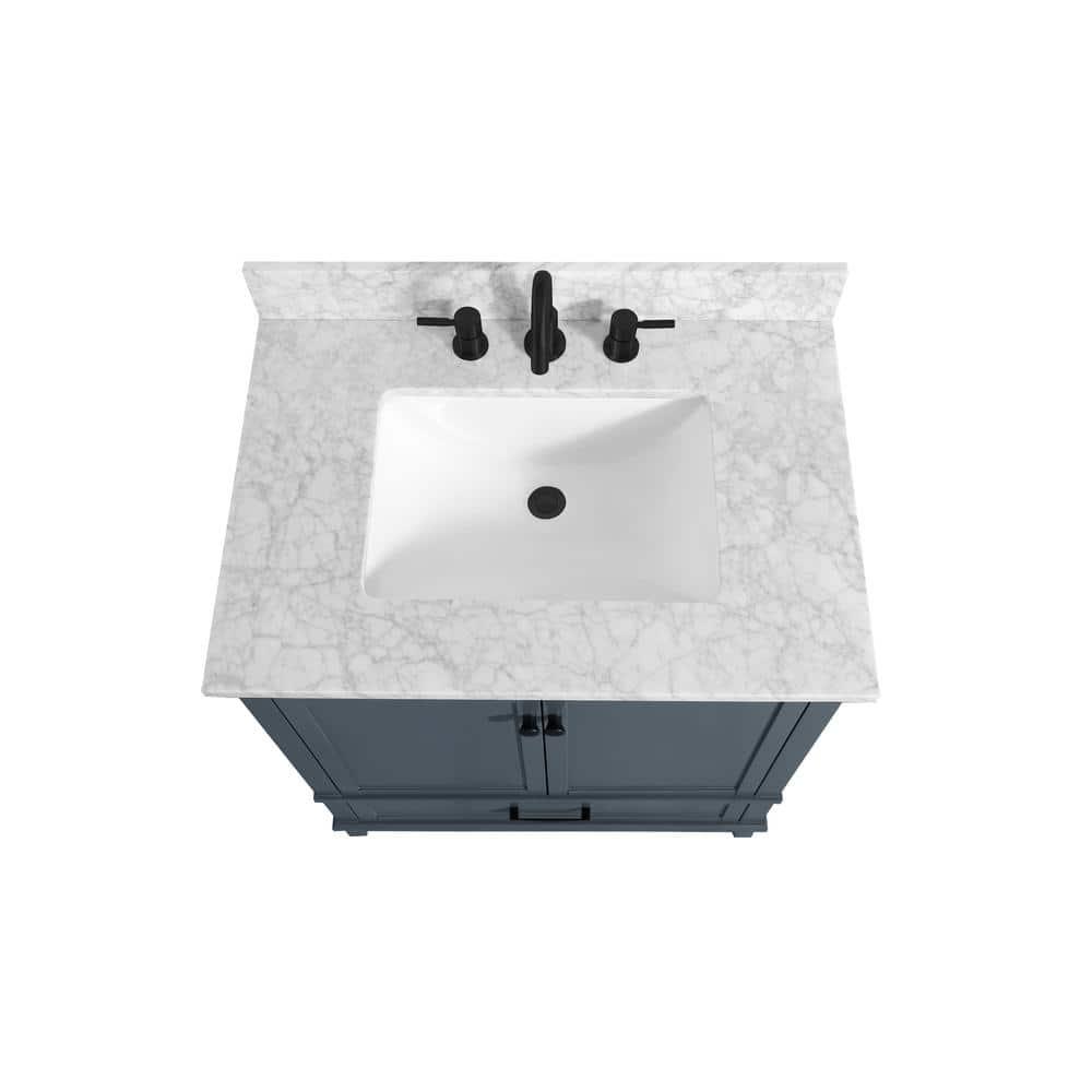 Home Decorators Collection Merryfield 31 in W x 22 in D Bath Vanity in Dark BlueGray with Marble Vanity Top in Carrara White with White Basin