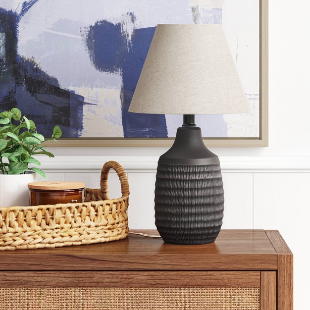 Small Textured Ceramic Lamp Base Black