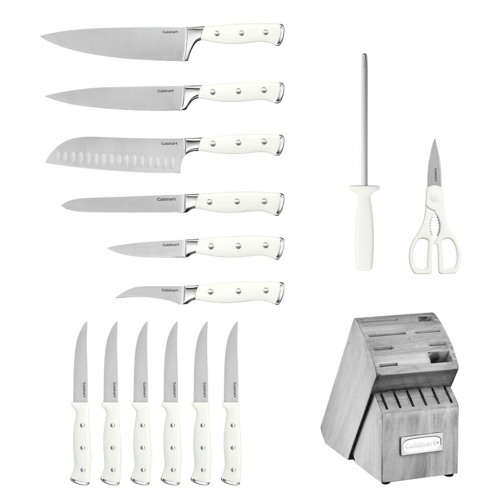 Cuisinart Forged Triple Rivet Collection 15 Piece Cutlery Block Set  White/Grey   5.62 x 10 x 14.5 inches