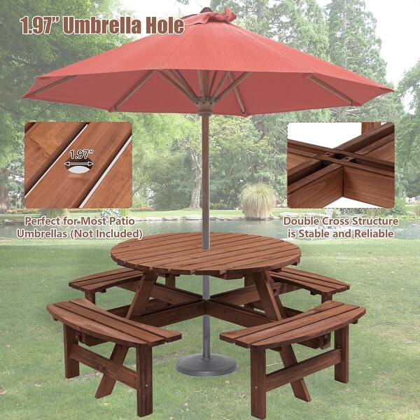 Circular Outdoor Wooden Picnic Dining Set