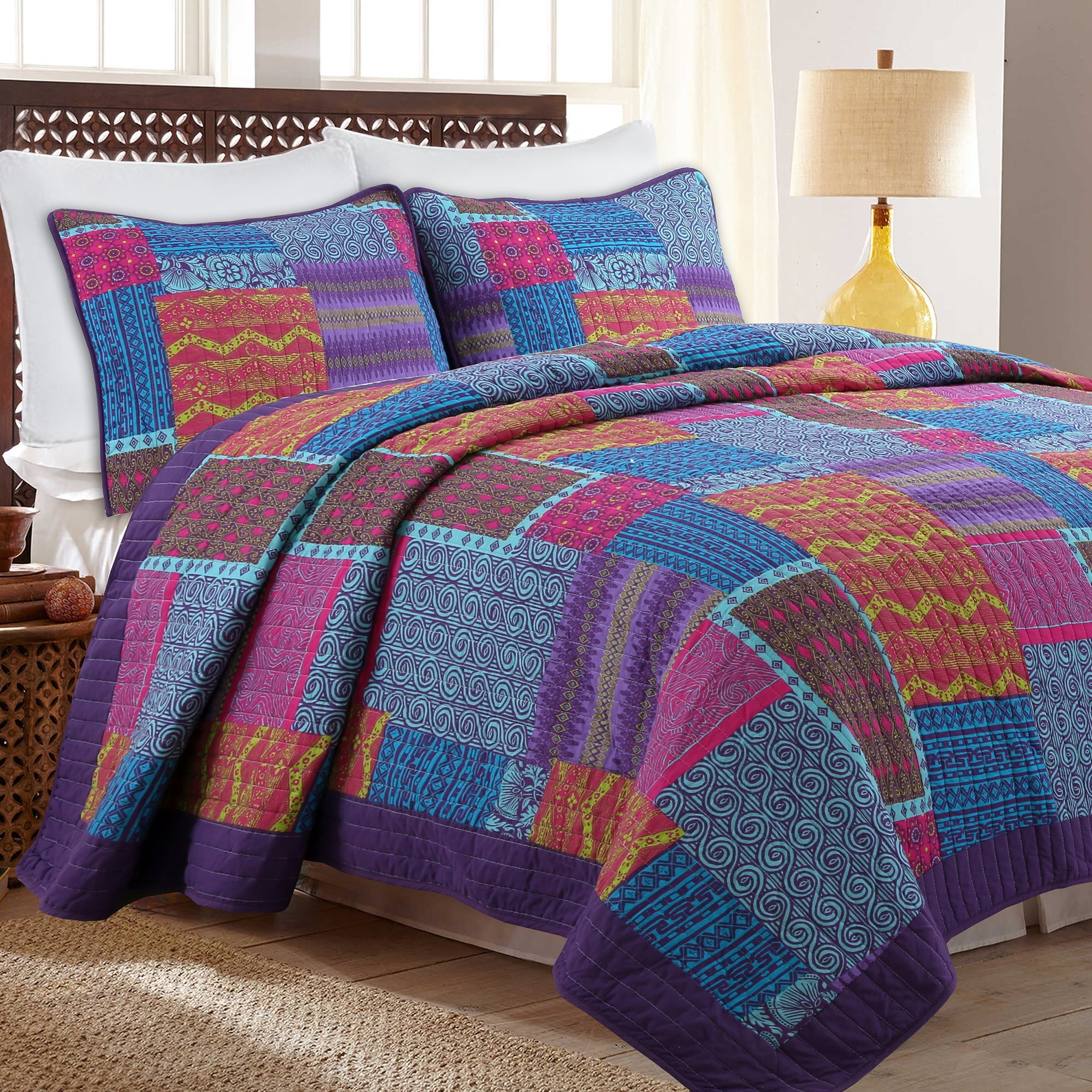 Cozy Line Aldiana 3-Piece Patchwork Reversible Cotton Quilt Set King