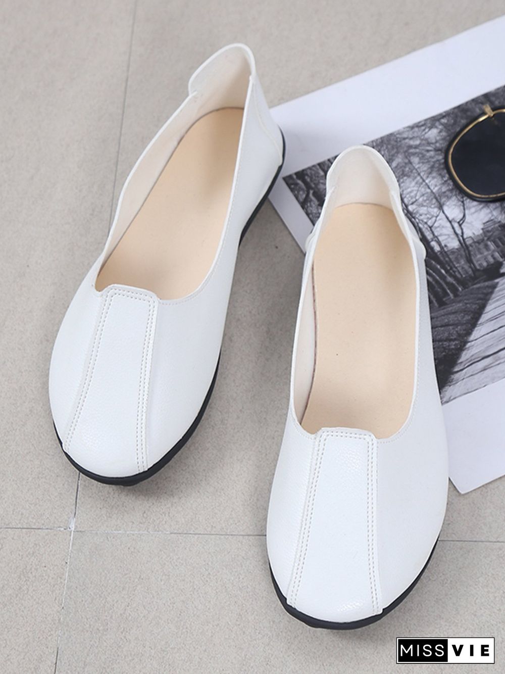 Women Casual Plain All Season Wearable Daily Flat Heel Pu Rubber Slip On Flats