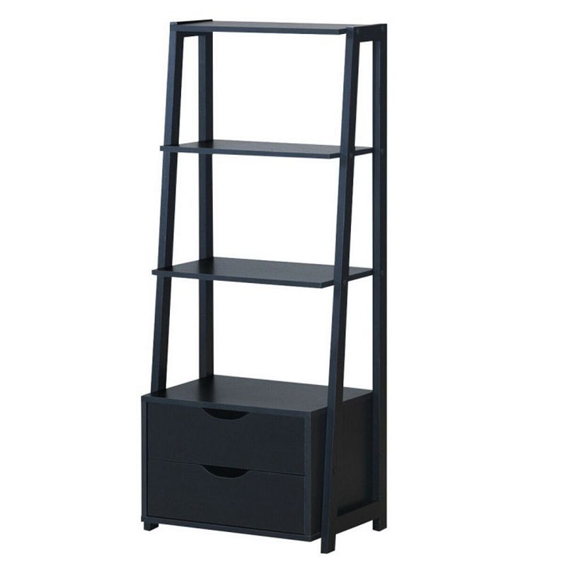 Hivago 4-Tier Ladder Bookshelf Storage Display with 2 Drawers