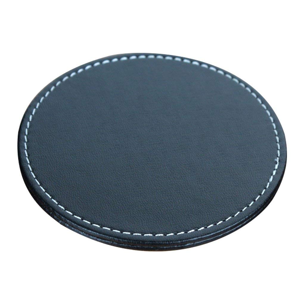 Set of 6 Leather Drink Coasters Round Cup Mat Pad for Home and Kitchen Use Black