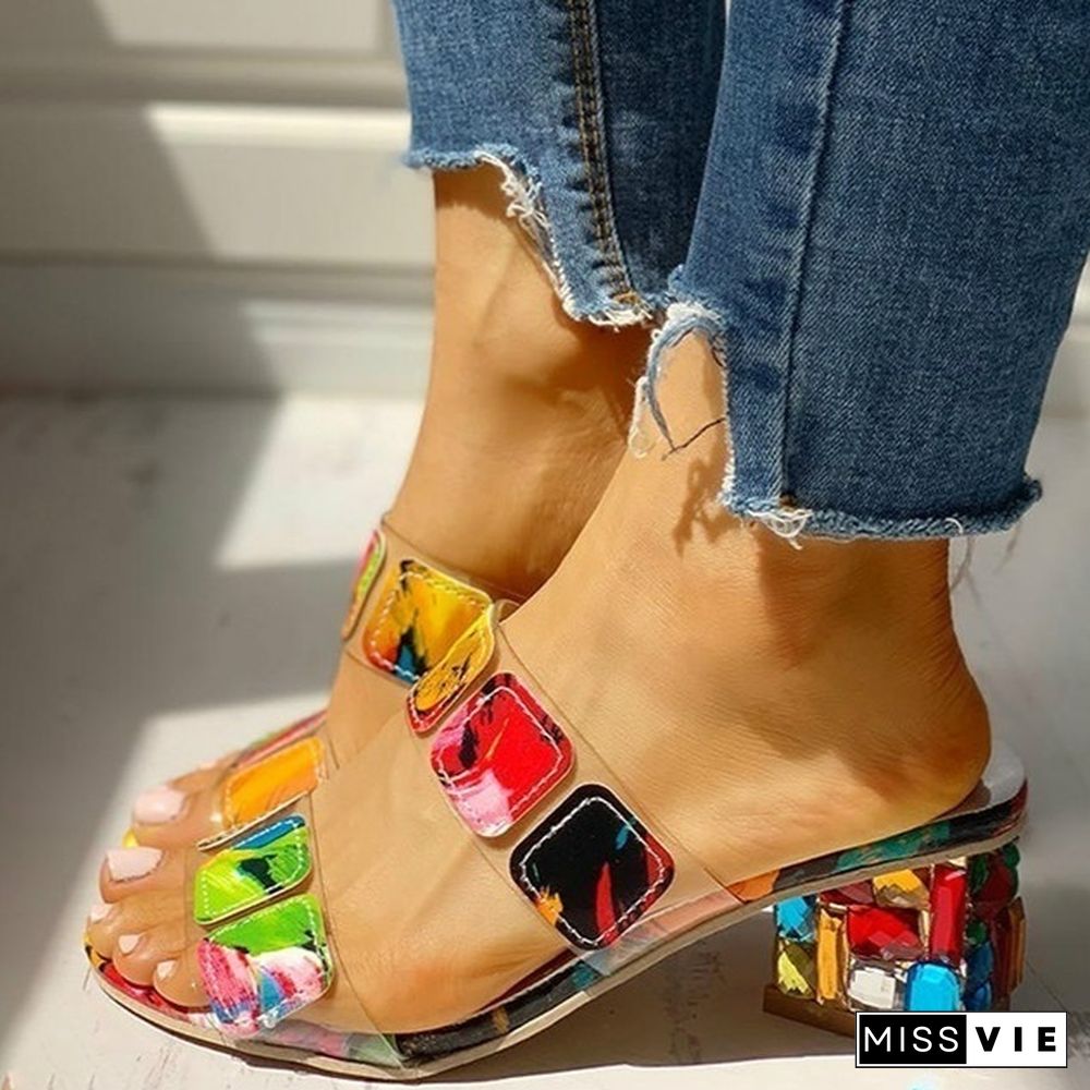 Sandals Women Square Heels Summer Sandals Peep Toe Ladies Multi Colors Wedge Shoes Sandalias De Verano Para Mujer