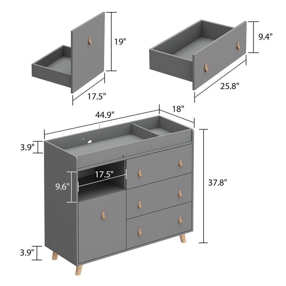 45inch Hidden Trash Storage  Nursery Dresser w/Changing Station White