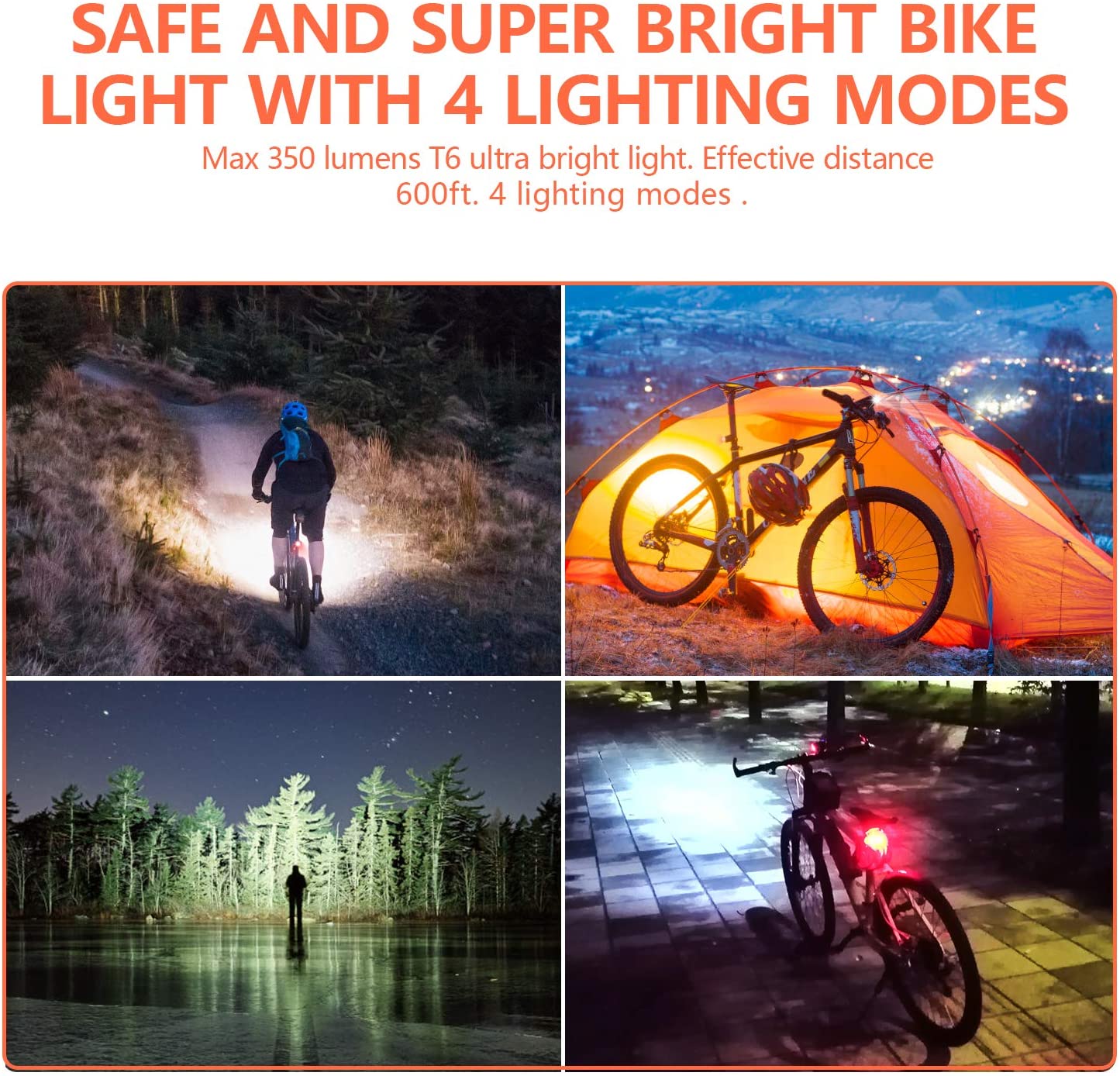 USB Rechargeable Bike Light， Solar Power LED Bike Headlight and Taillight Set Super Bright Bicycle Light Waterproof Safety Flashlight with Horn for Riding Hiking Camp Cycling Mountain Street Road