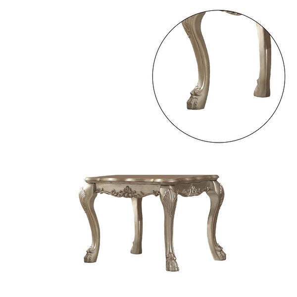 Square Wood End Table with Claw Legs in Gold Patina and Bone Finish