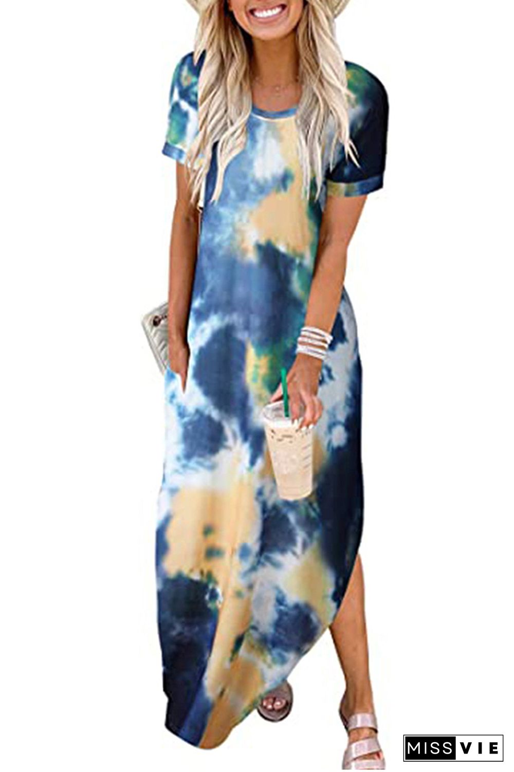 Tie Dye Printed Split Pocket Maxi Dress