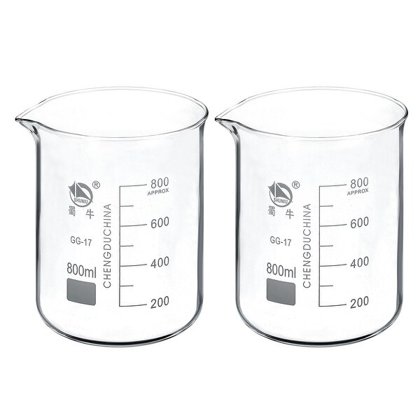 2pcs 800ml Low Form Glass Beaker 3.3 Borosilicate Lab Measuring Cups - Clear