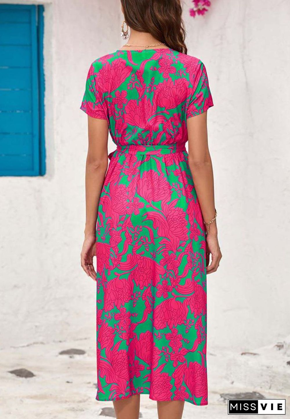 Printed Surplice Neck Midi Dress