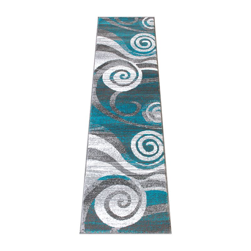 Masada Rugs Masada Rugs Stephanie Collection 2'x7' Area Rug Runner with Modern Contemporary Design 1103 in Turquoise， Gray， White and Black