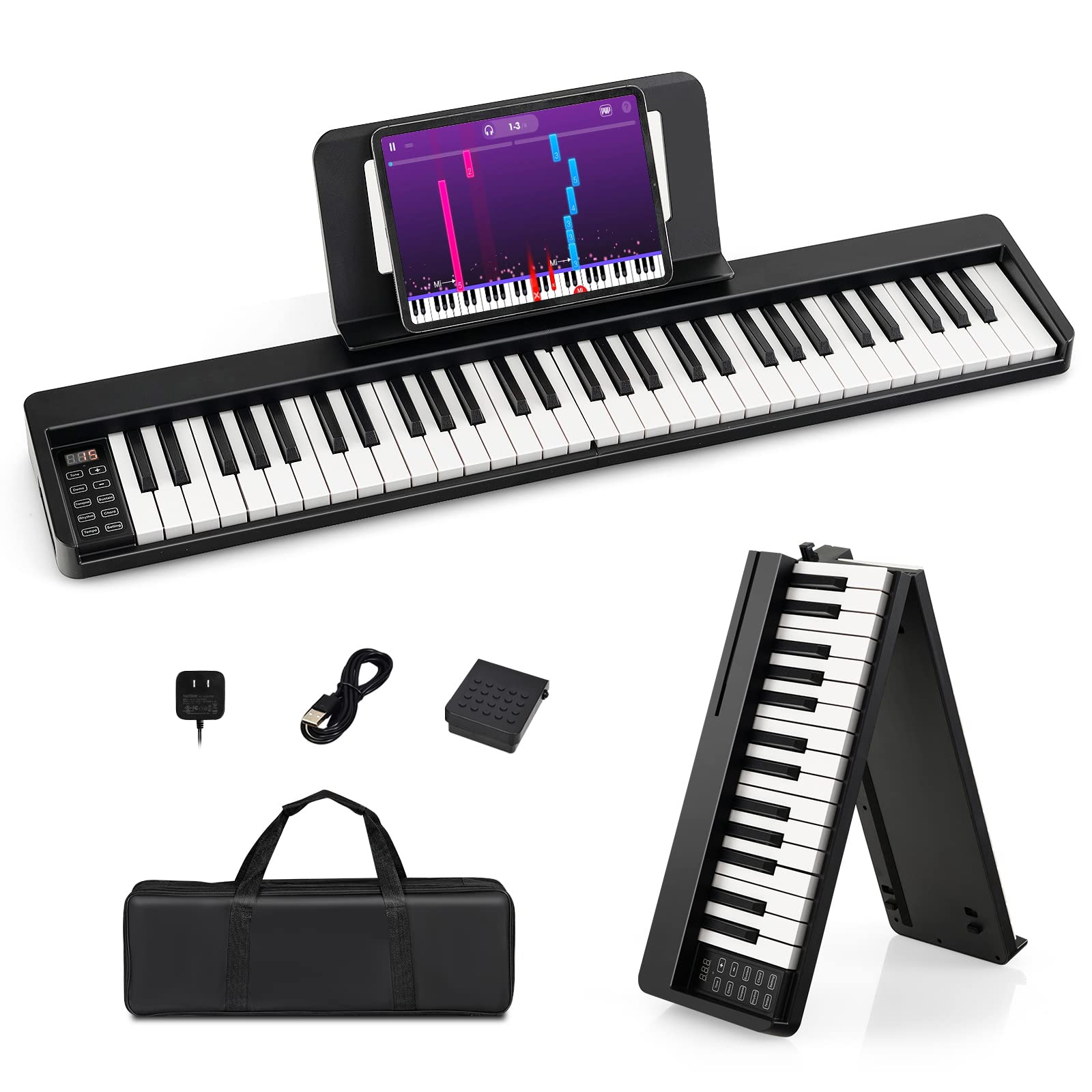 Costzon 61-Key Folding Piano Keyboard, Portable Electric Piano w/Full Size Keys (Black)