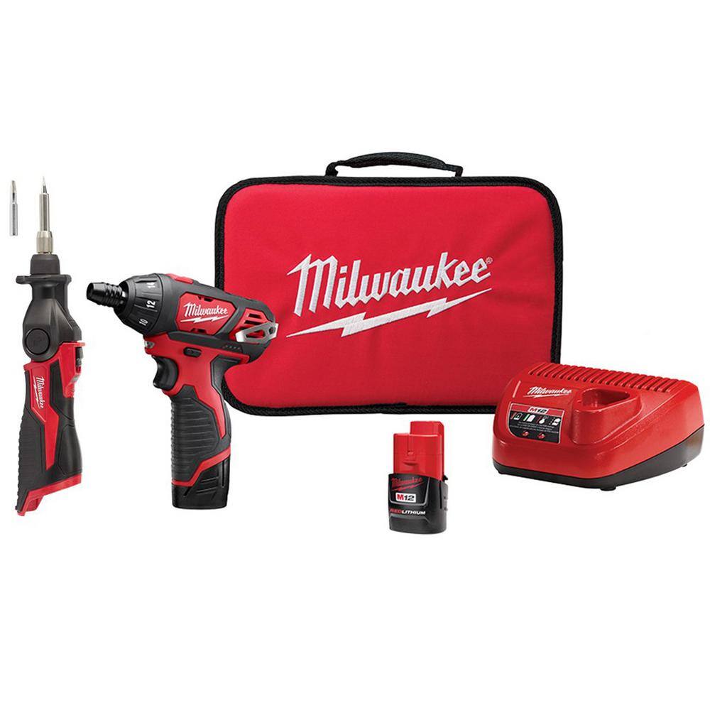 MW M12 12V Lithium-Ion Cordless 14 in. Hex Screwdriver Kit w M12 Lithium-Ion Cordless Soldering Iron (Tool Only) 2401-22-2488-20