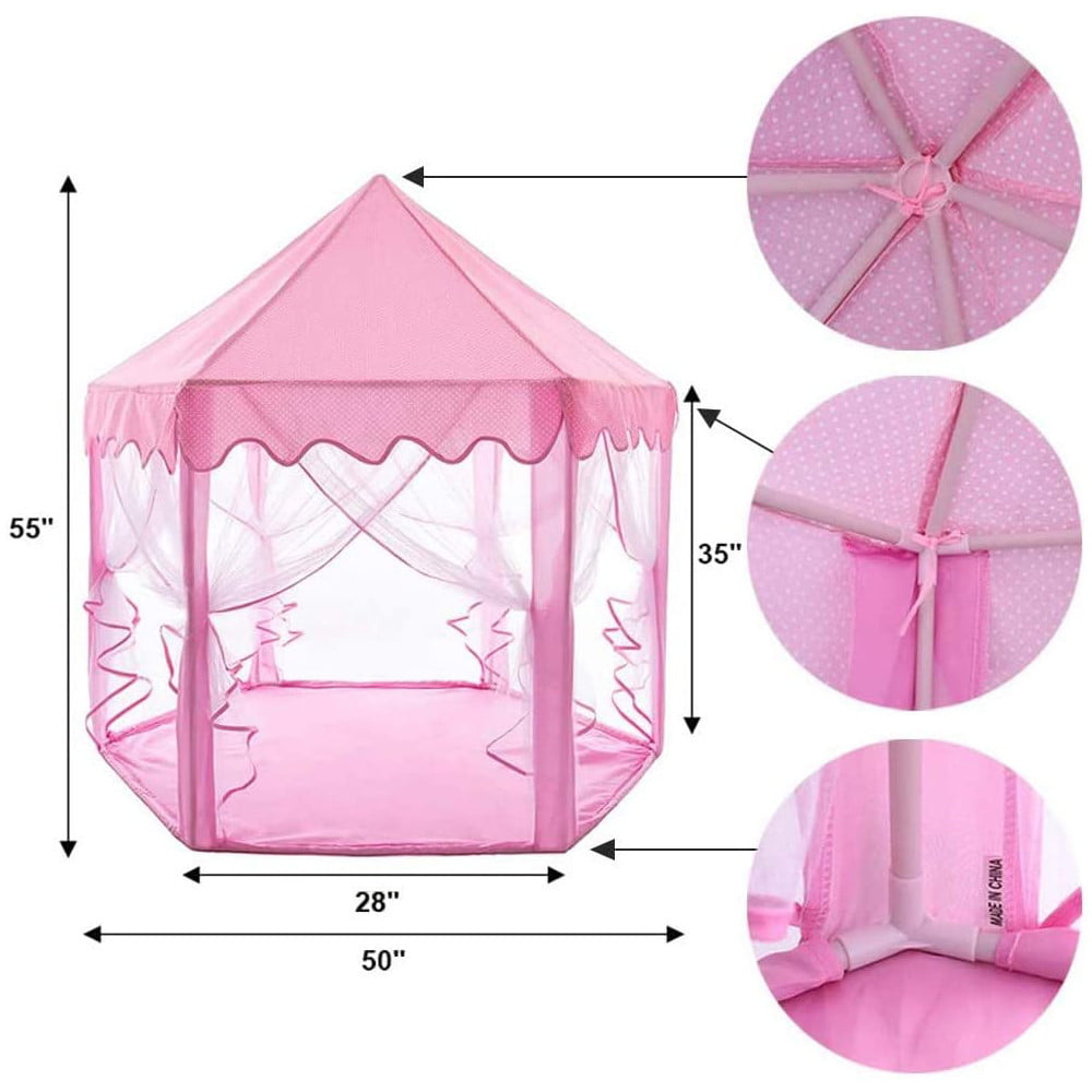 Princess Castle Tent for Girls with Star Lights, Play Tents for Kids Indoor Hexagon Playhouse with Large Space, Toys for Children Toddlers Outdoor Games