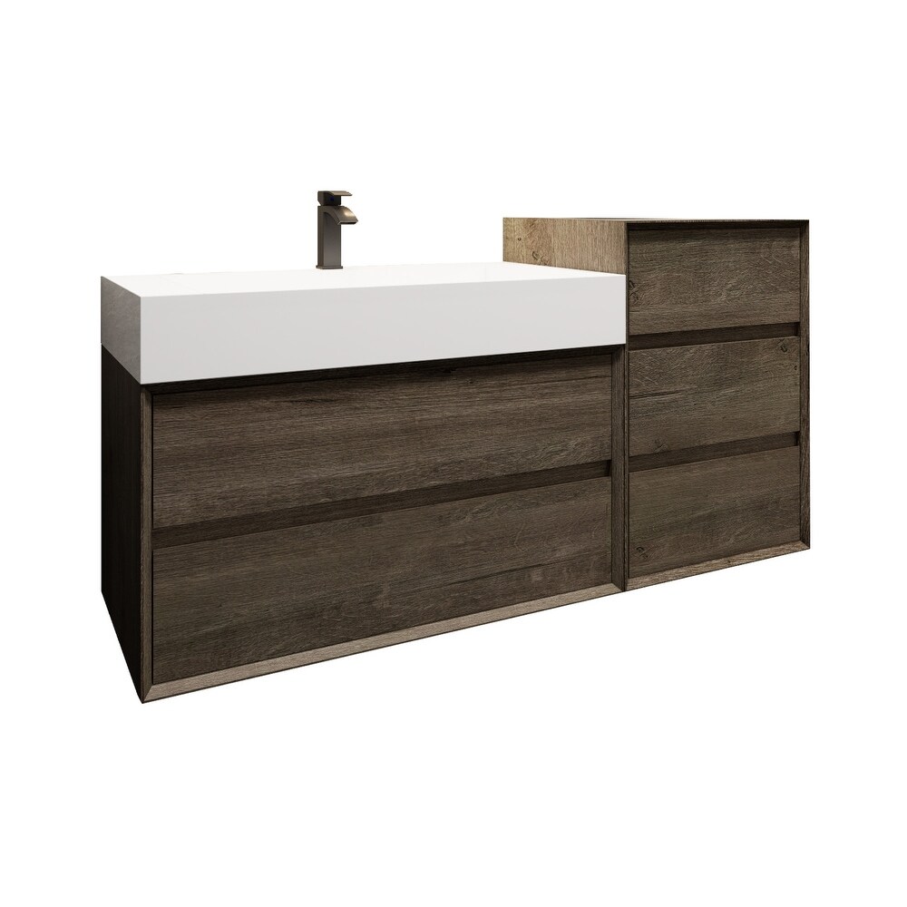 Kube 44'' Coffee Wood Wall Mounted Nano Bath Vanity with Reinforced Acrylic Sink