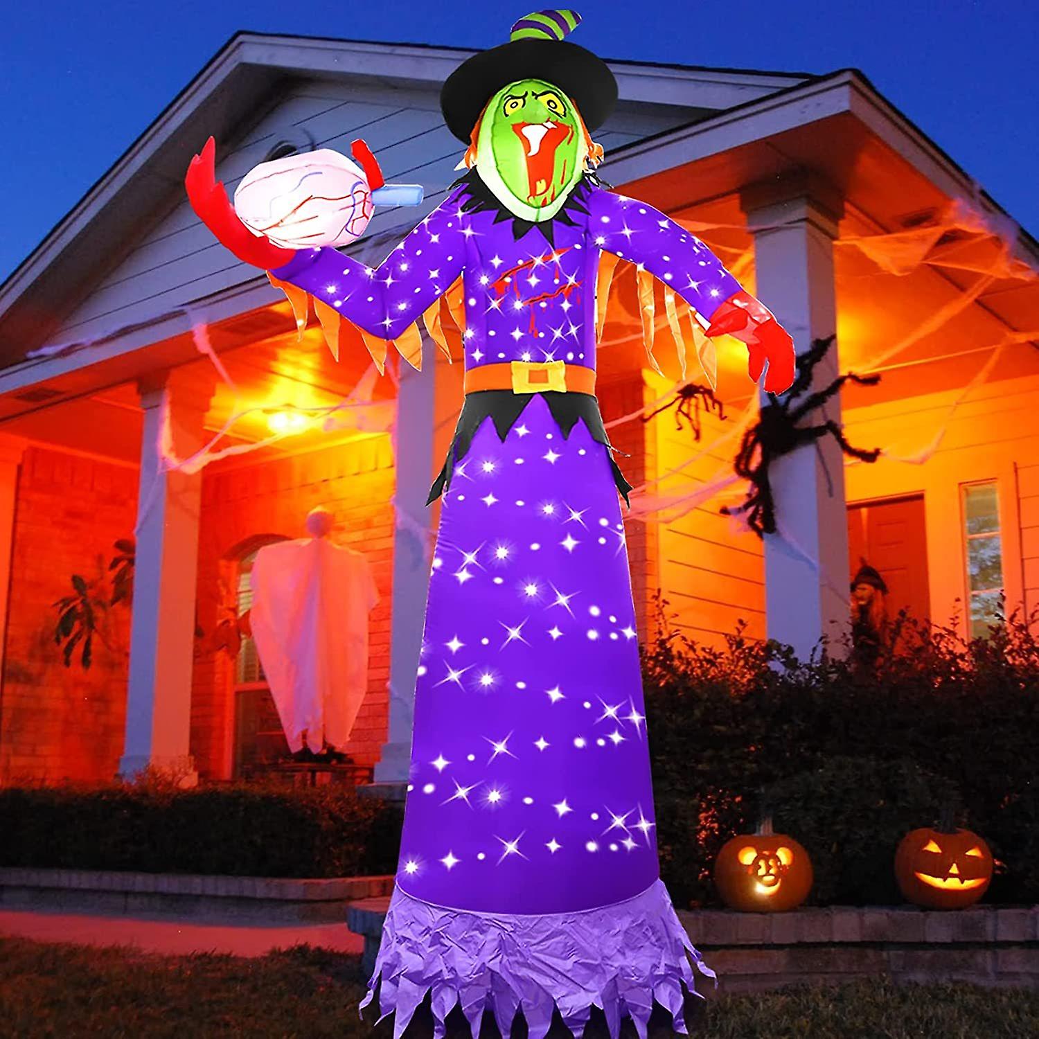 10ft Halloween Inflatables Witch Outdoor Decoration Light With 220lt Build-in Cool White Led Lights， Scary Witch Blow Up Halloween Decorations Outdoor