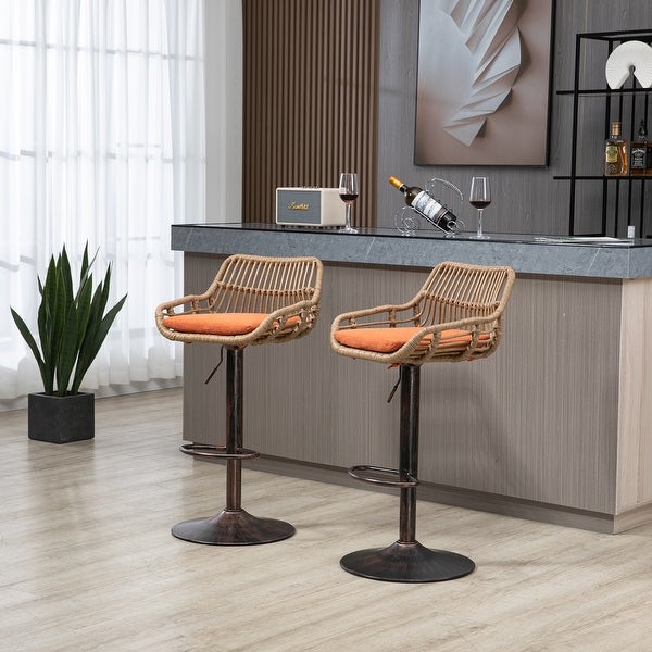 Set of 2 Swivel Bar Stools Adjustable Counter Height with Footrest