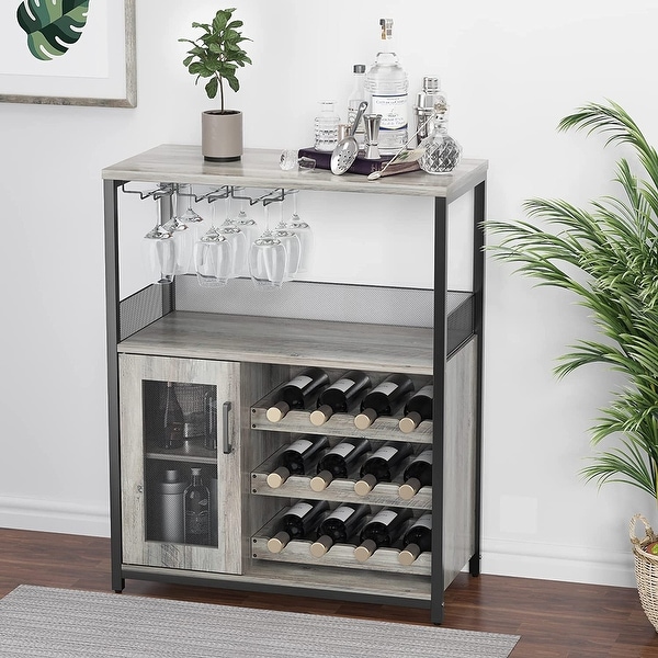 Wine Bar Rack Cabinet with Detachable Wine Rack， Bar Cabinet with Glass Holder