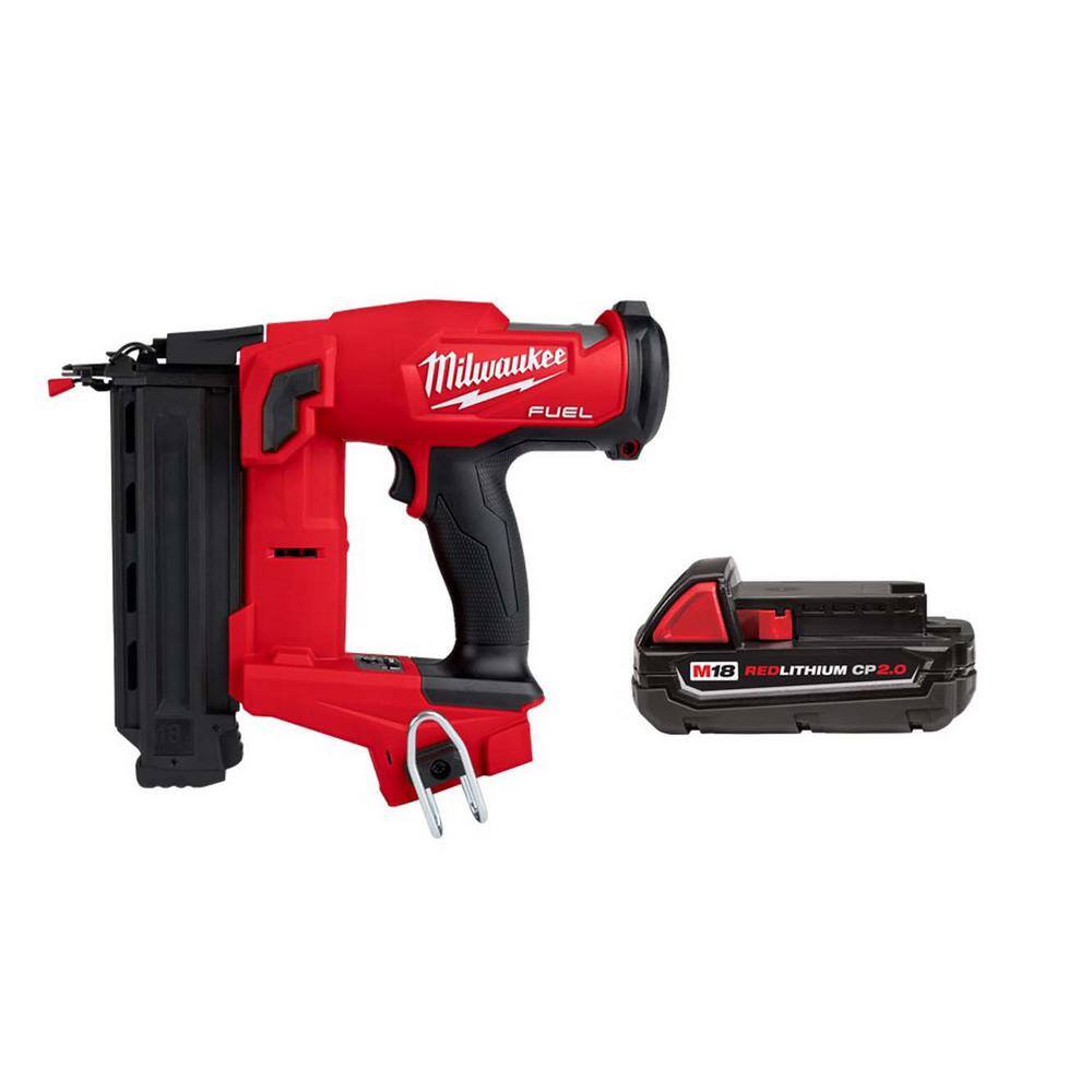 MW M18 FUEL 18-Volt Lithium-Ion Brushless Cordless Gen II 18-Gauge Brad Nailer  M18 18-Volt 2.0 Ah Compact Battery 2746-20-48-11-1820