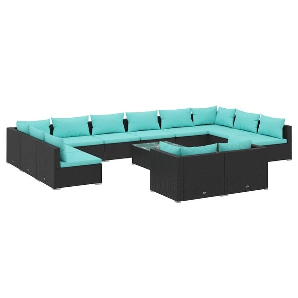 13 Piece Patio Lounge Set with Cushions Black Poly Rattan