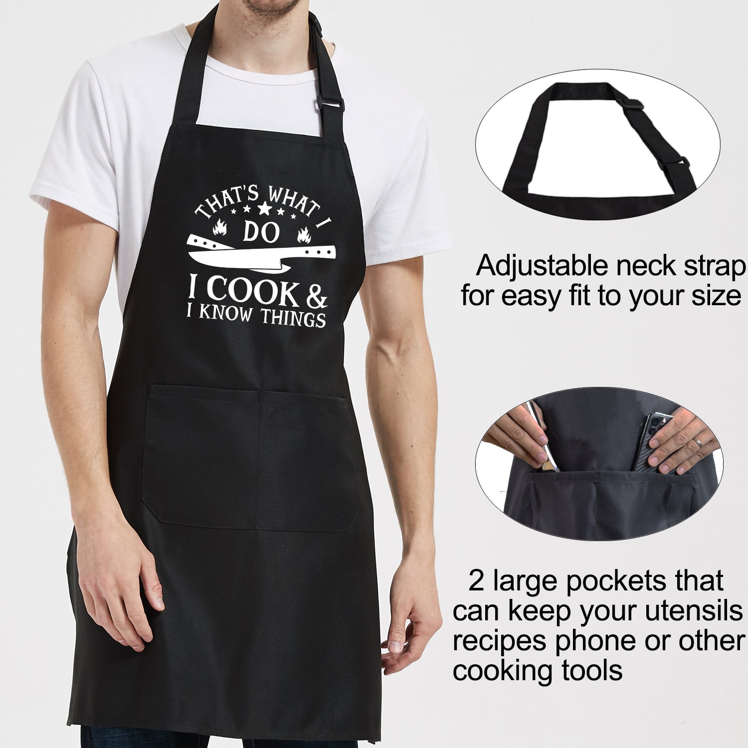 Funny Aprons for Men - BBQ Gifts for Men Dad Fathers Day Husband Chef Kitchen Mens Aprons for Grilling Cooking Grill Birthday Christmas