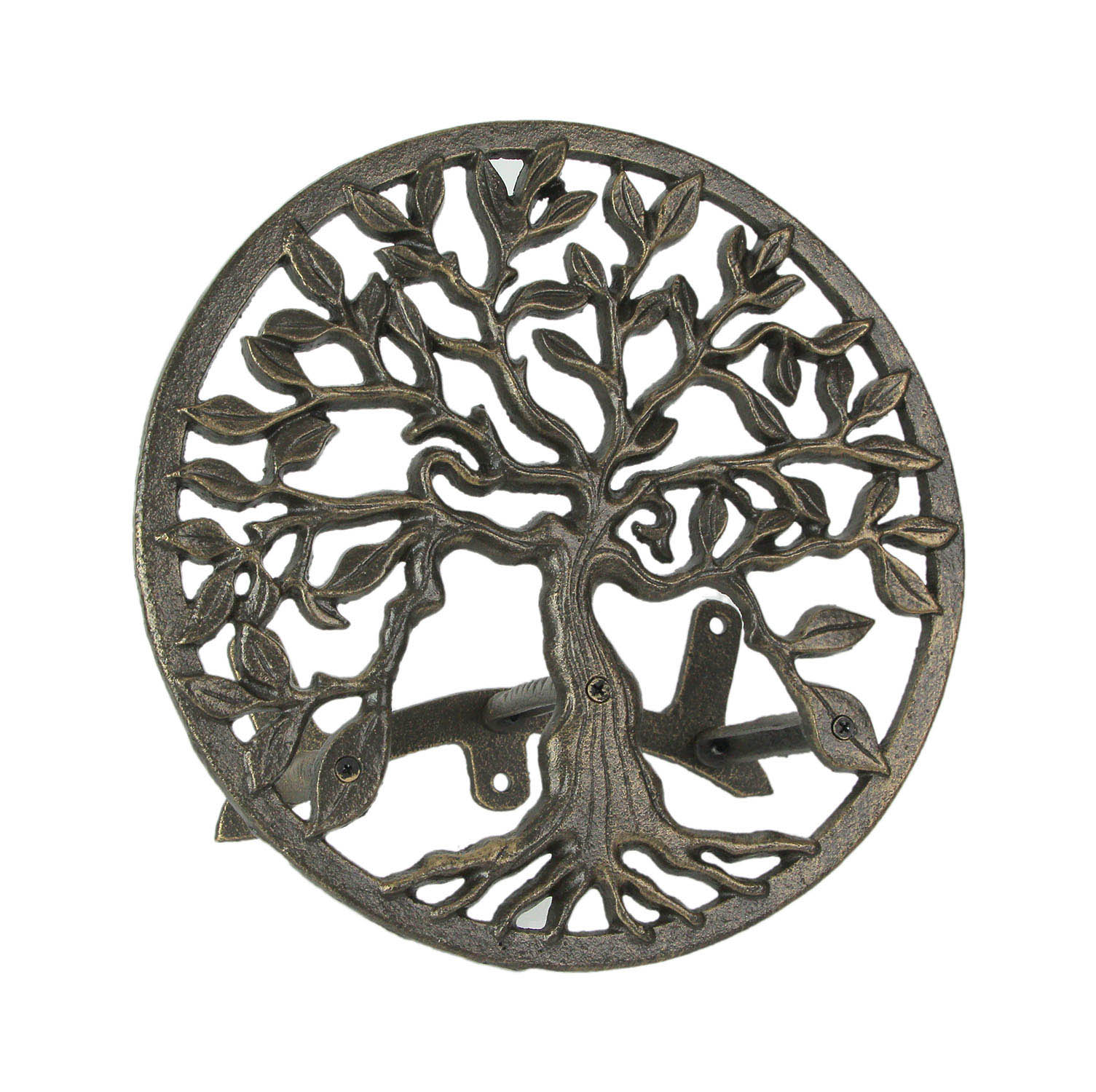 Zeckos Cast Iron Tree Of Life Decorative Wall Mounted Garden Hose Holder Bronze Finish