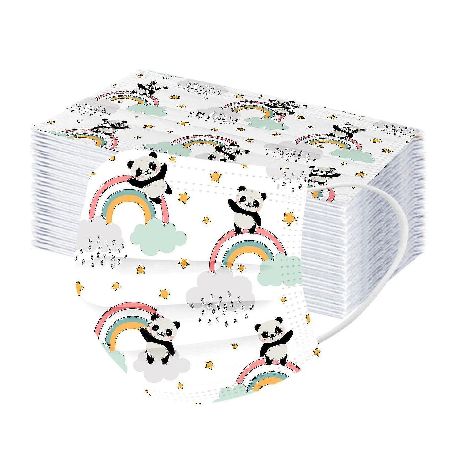 50pcs Cartoon Children's Disposable Face Mask Rainbow Butterfly Print 3ply Ear Loop Dustproof Kids M