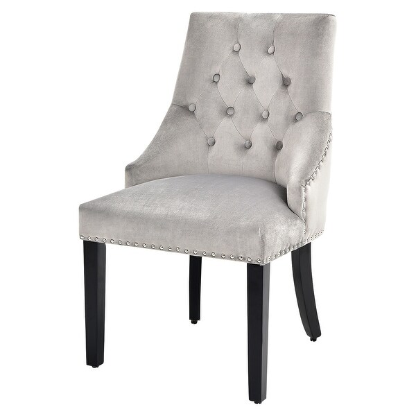 Velvet Dining Chair Upholstered Tufted Armless w/ Nailed Trim and Ring