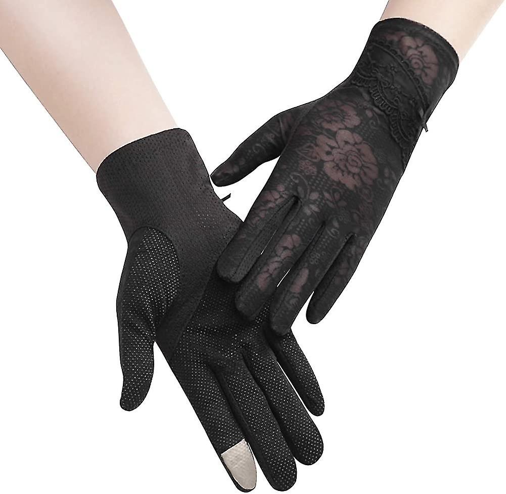 Women Sun Uv Protection Driving Gloves Summer Short Floral Lace Anti-skid