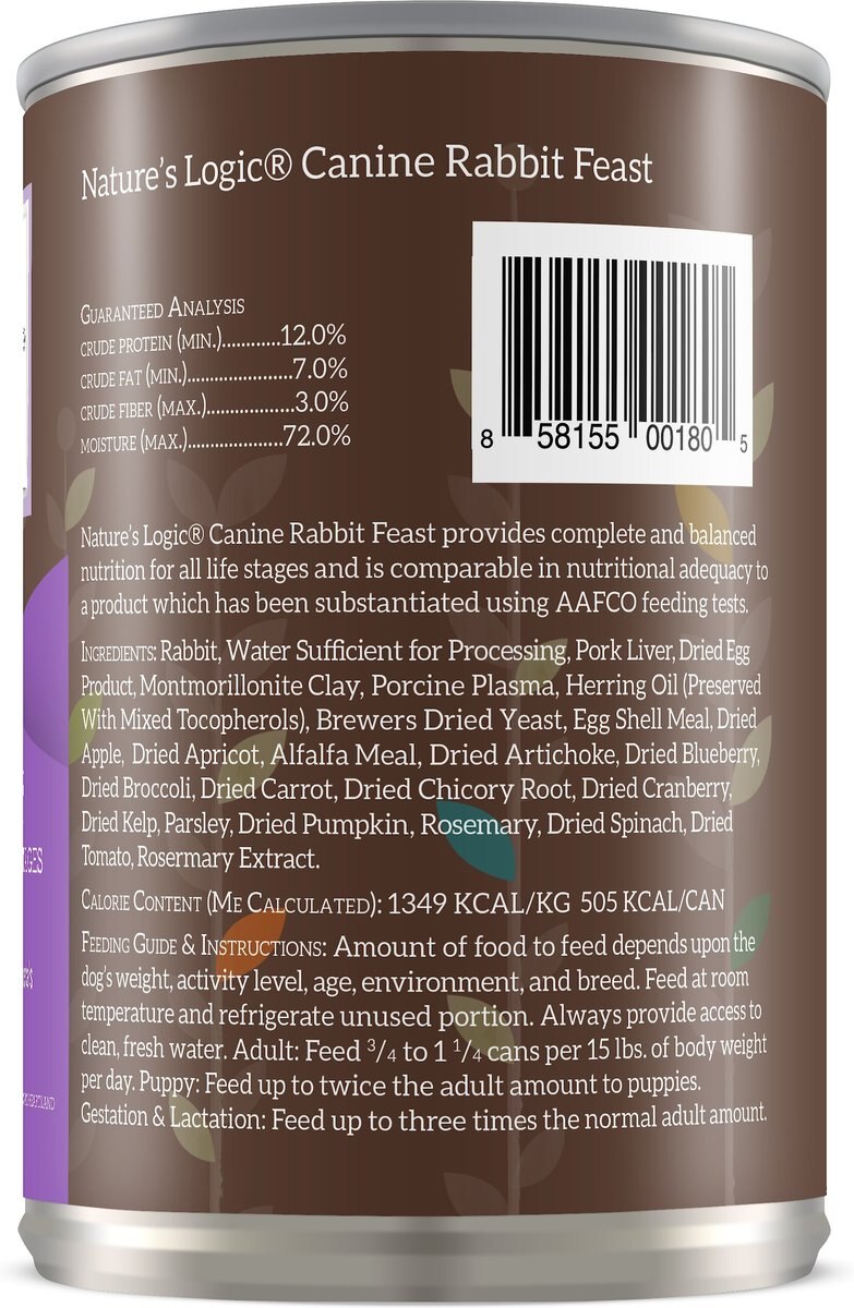 Nature's Logic Canine Rabbit Feast All Life Stages Grain-Free Canned Dog Food