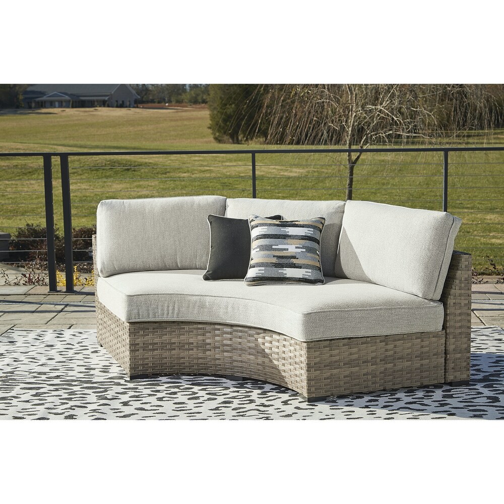 Signature Design by Ashley Calworth Brown/Beige Curved Outdoor Loveseat with Cushion   85\